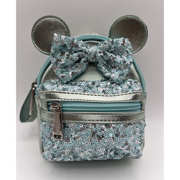 Disney Parks Loungefly Frozen Arendelle Aqua Sequin Mini Backpack Wristlet - Picture 1 of 12